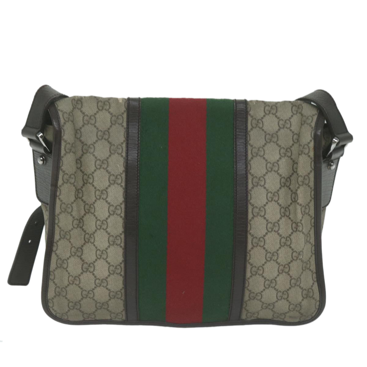 GUCCI GG Supreme Web Sherry Line Shoulder Bag PVC Beige Red 145844  65710