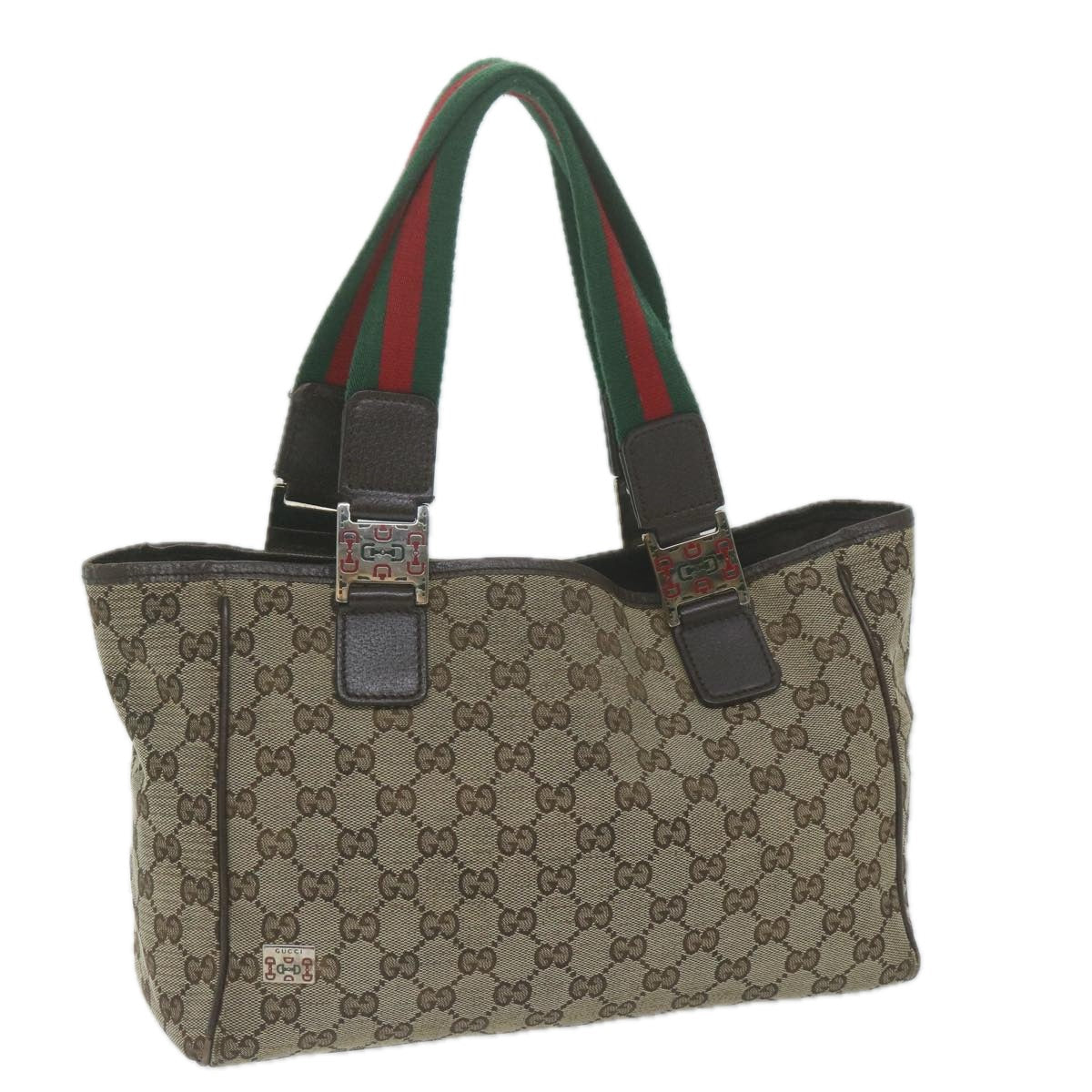GUCCI GG Canvas Web Sherry Line Tote Bag Beige Red Green 145810  65711