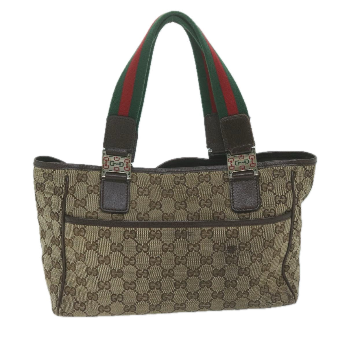 GUCCI GG Canvas Web Sherry Line Tote Bag Beige Red Green 145810  65711