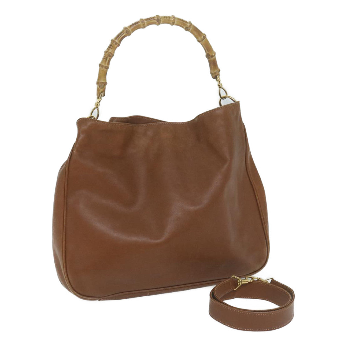 GUCCI Bamboo Shoulder Bag Leather 2way Brown 001 3754 1577  65718