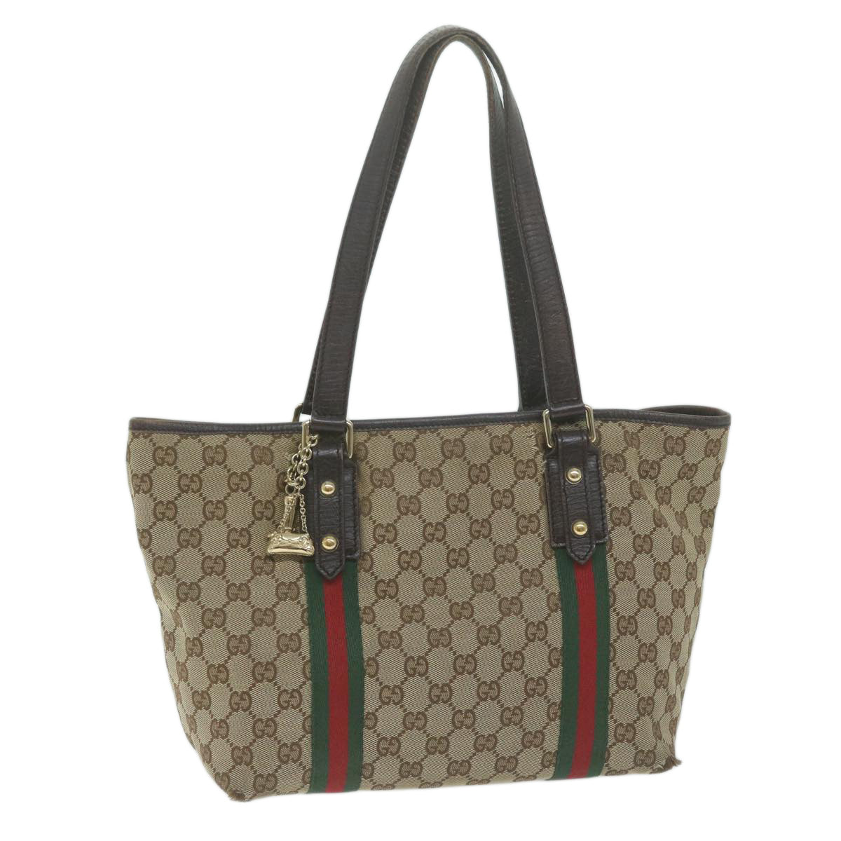 GUCCI GG Canvas Web Sherry Line Tote Bag Beige Red Green 137396  65736