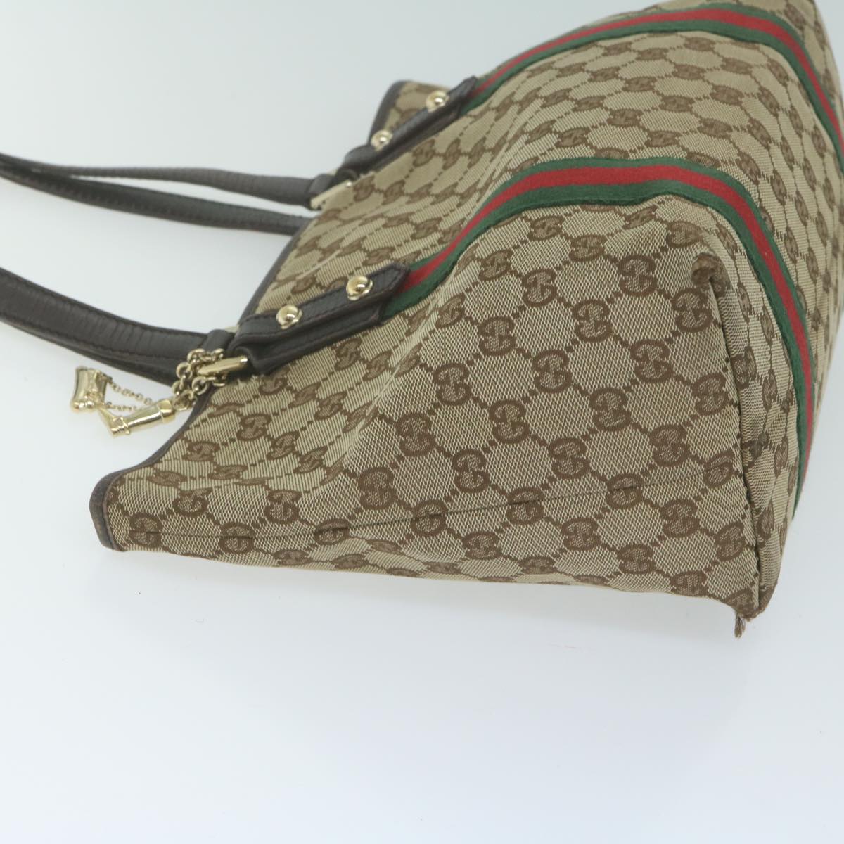 GUCCI GG Canvas Web Sherry Line Tote Bag Beige Red Green 137396  65736