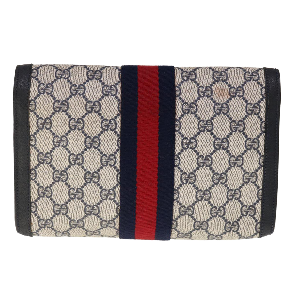 GUCCI GG Supreme Sherry Line Clutch Bag PVC Navy Red 89 01 006  65742