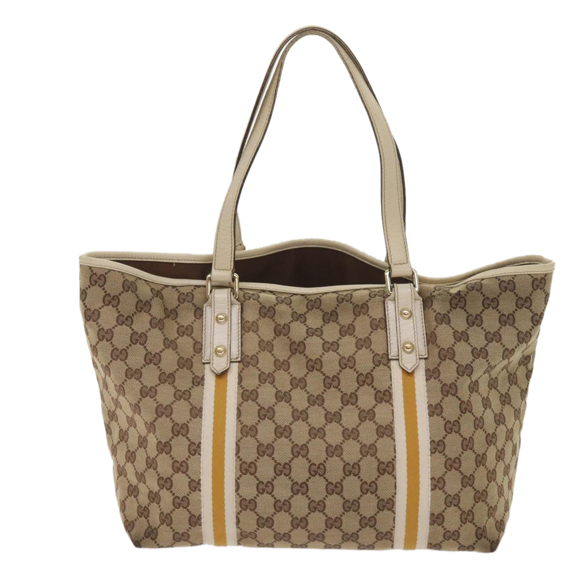 GUCCI GG Canvas Sherry Line Tote Bag Beige White 139260  65787