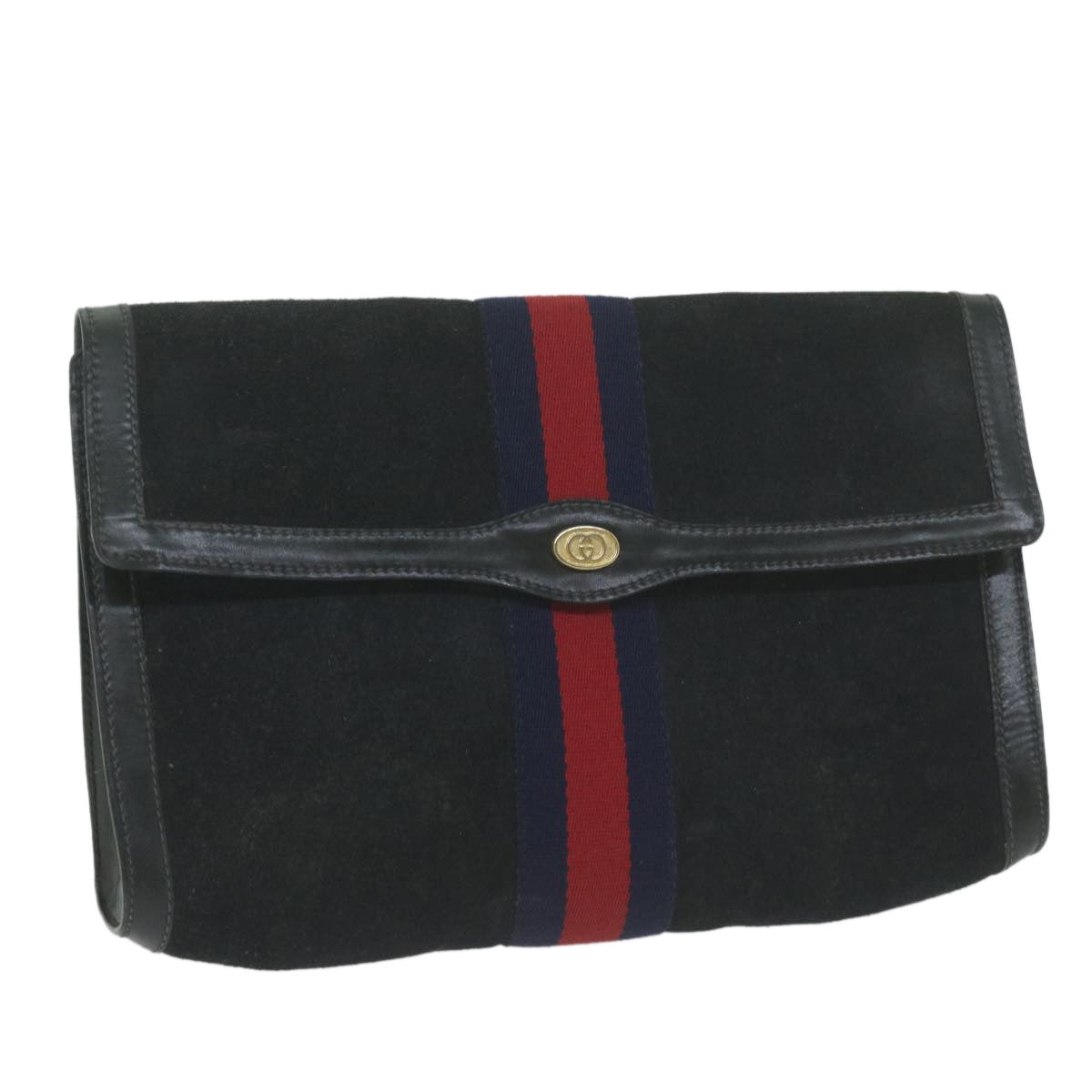 GUCCI Sherry Line Clutch Bag Suede Black Red Navy 37 014 3088  65806