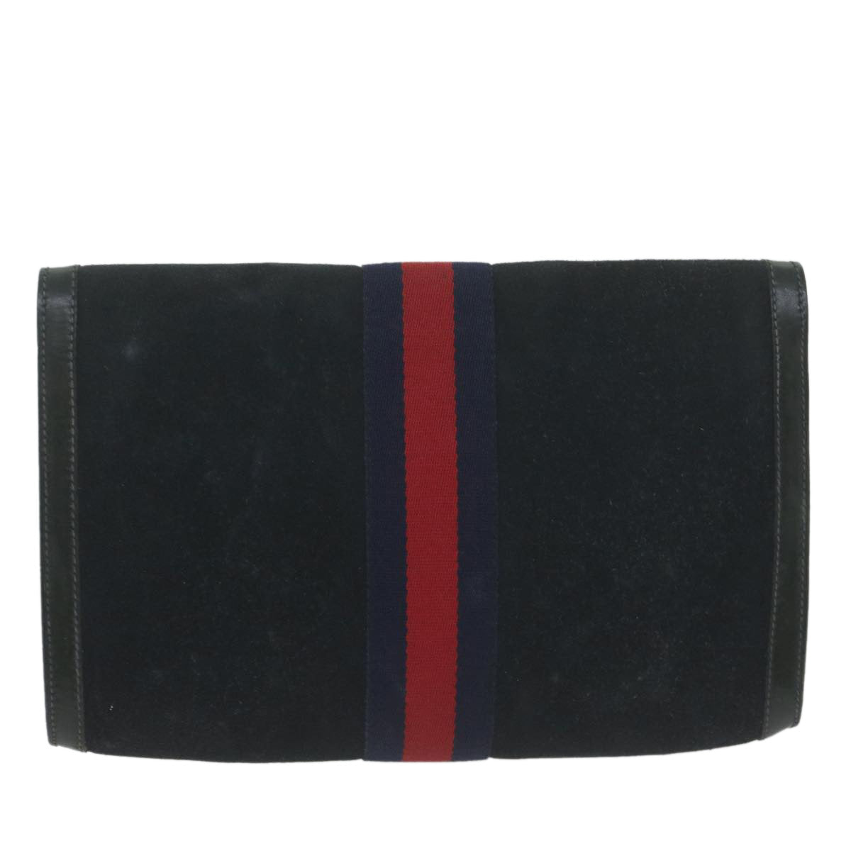 GUCCI Sherry Line Clutch Bag Suede Black Red Navy 37 014 3088  65806