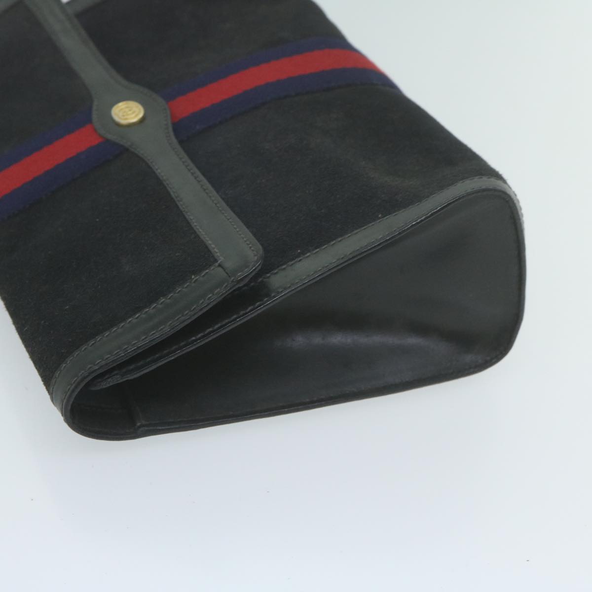 GUCCI Sherry Line Clutch Bag Suede Black Red Navy 37 014 3088  65806