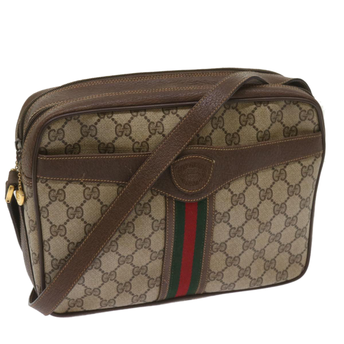 GUCCI GG Supreme Web Sherry Line Shoulder Bag PVC Beige 001 904 0848  65809