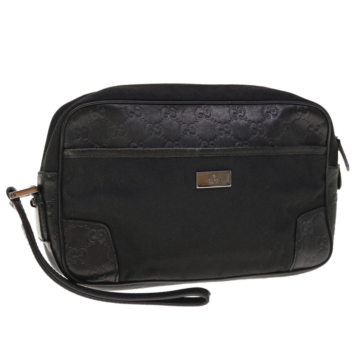 GUCCI Guccissima Clutch Bag Nylon Leather Black 162782  65851