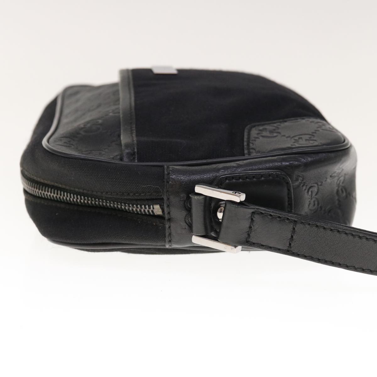 GUCCI Guccissima Clutch Bag Nylon Leather Black 162782  65851