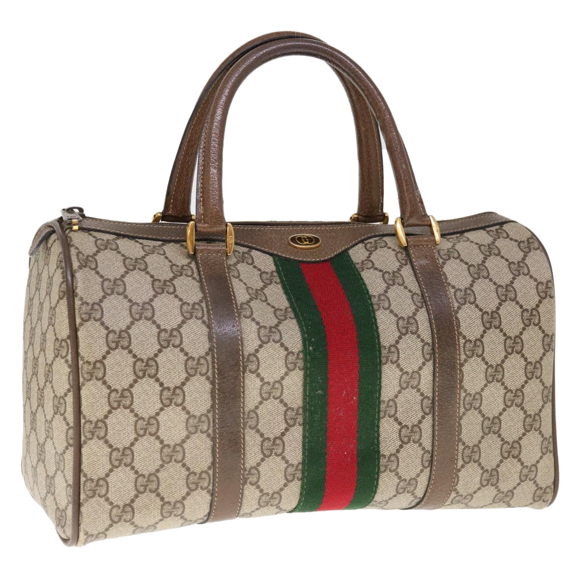GUCCI GG Supreme Web Sherry Line Boston Bag PVC Beige Red 39 02 007  65878