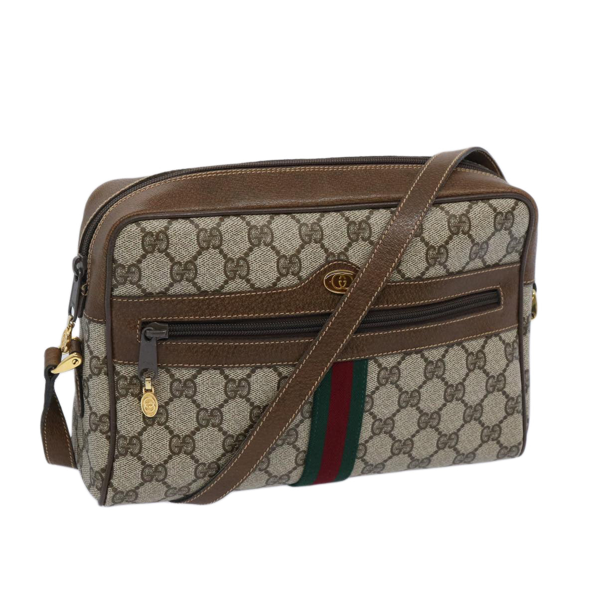 GUCCI GG Supreme Web Sherry Line Shoulder Bag PVC Beige Red Green  65893