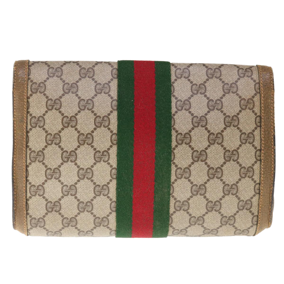 GUCCI GG Supreme Web Sherry Line Clutch Bag PVC Beige Red 89 01 006  65935