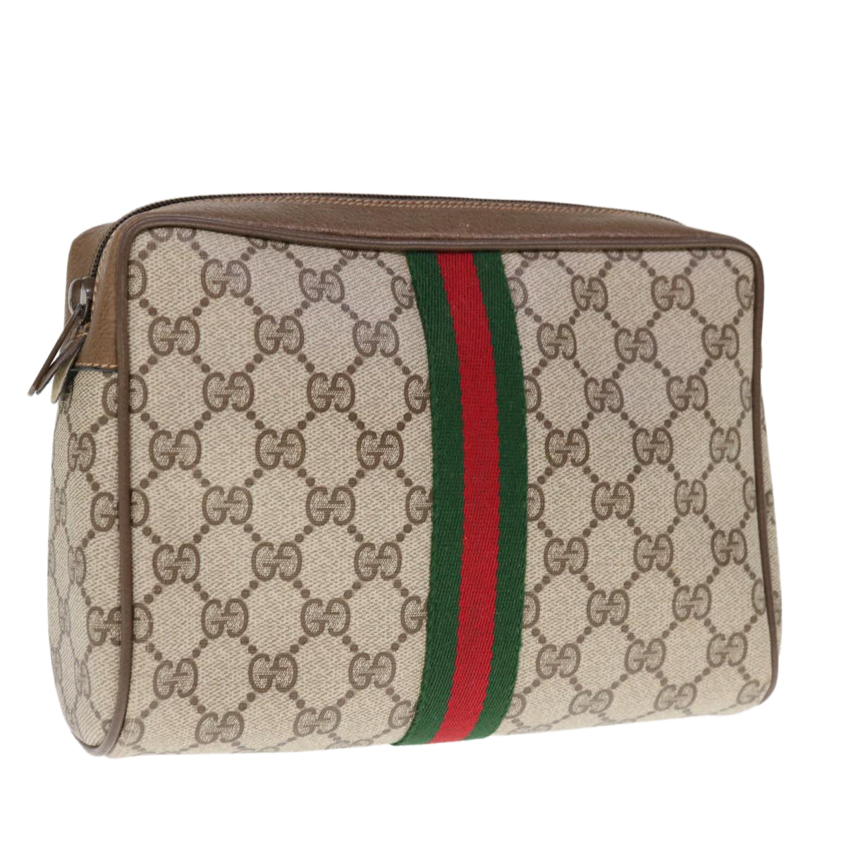 GUCCI GG Supreme Web Sherry Line Clutch Bag PVC Beige Red 89 01 012  65942