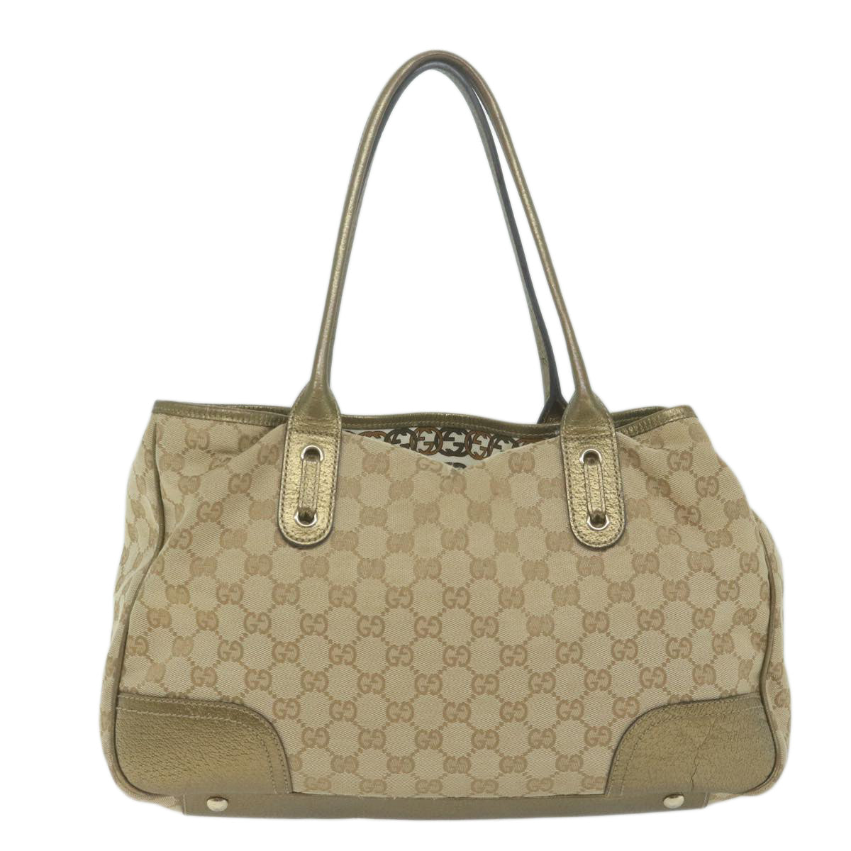 GUCCI GG Canvas Shoulder Bag Gold Tone Beige 163805  65944