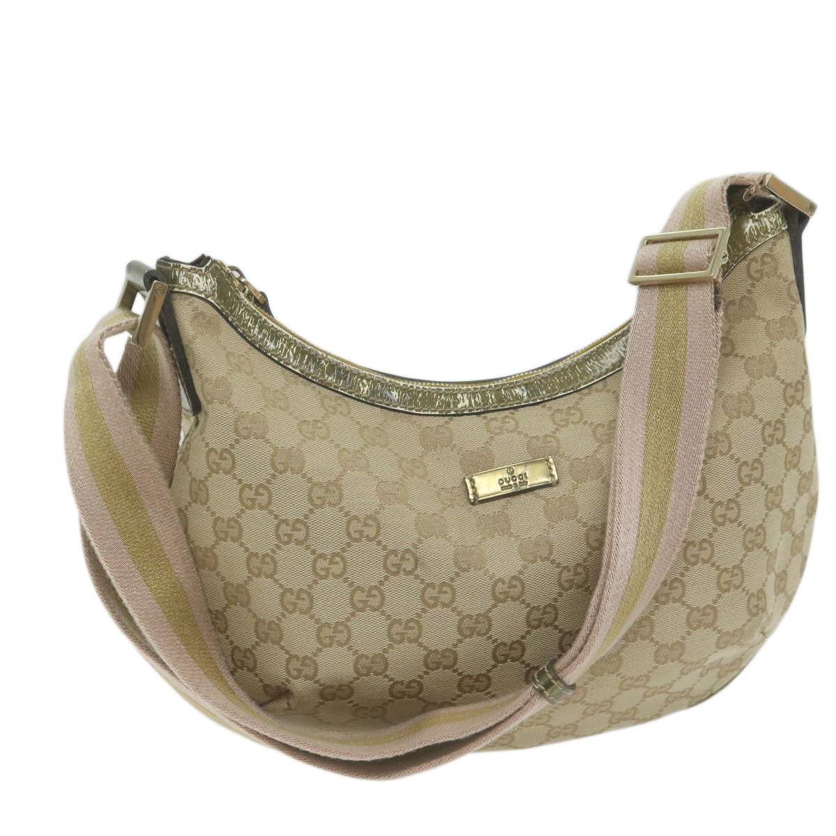 GUCCI GG Canvas Sherry Line Shoulder Bag Gold Beige pink 181092  65952