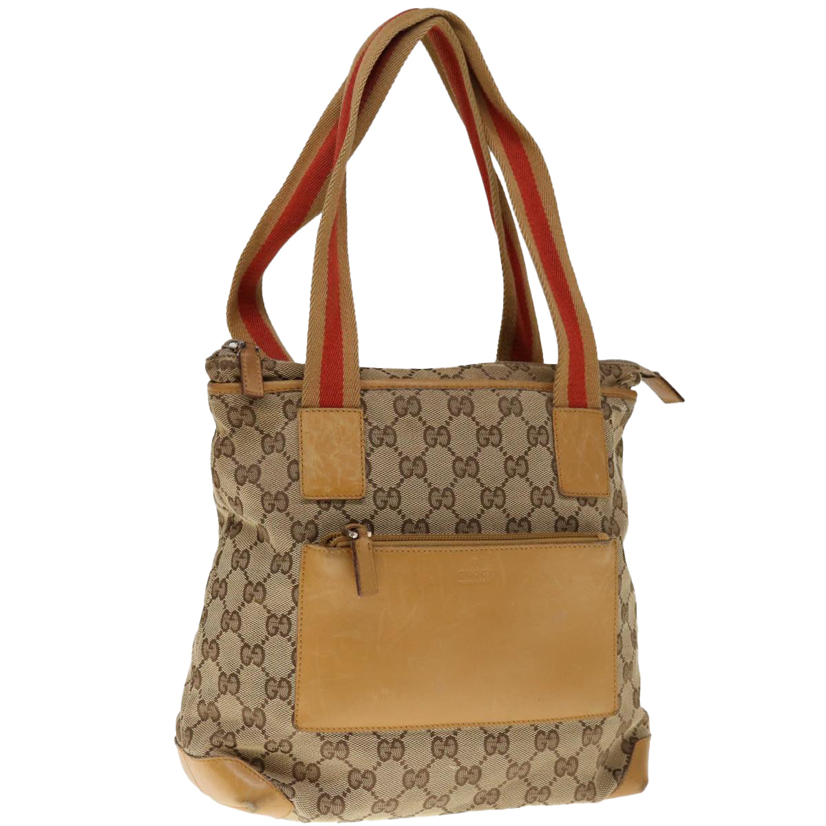 GUCCI GG Canvas Sherry Line Tote Bag Beige Orange 0190402  65970