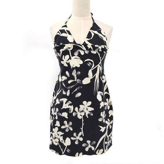 Luxury Chanel 2004 High Summer CC Camellia-print halterneck swimsuit dress #36