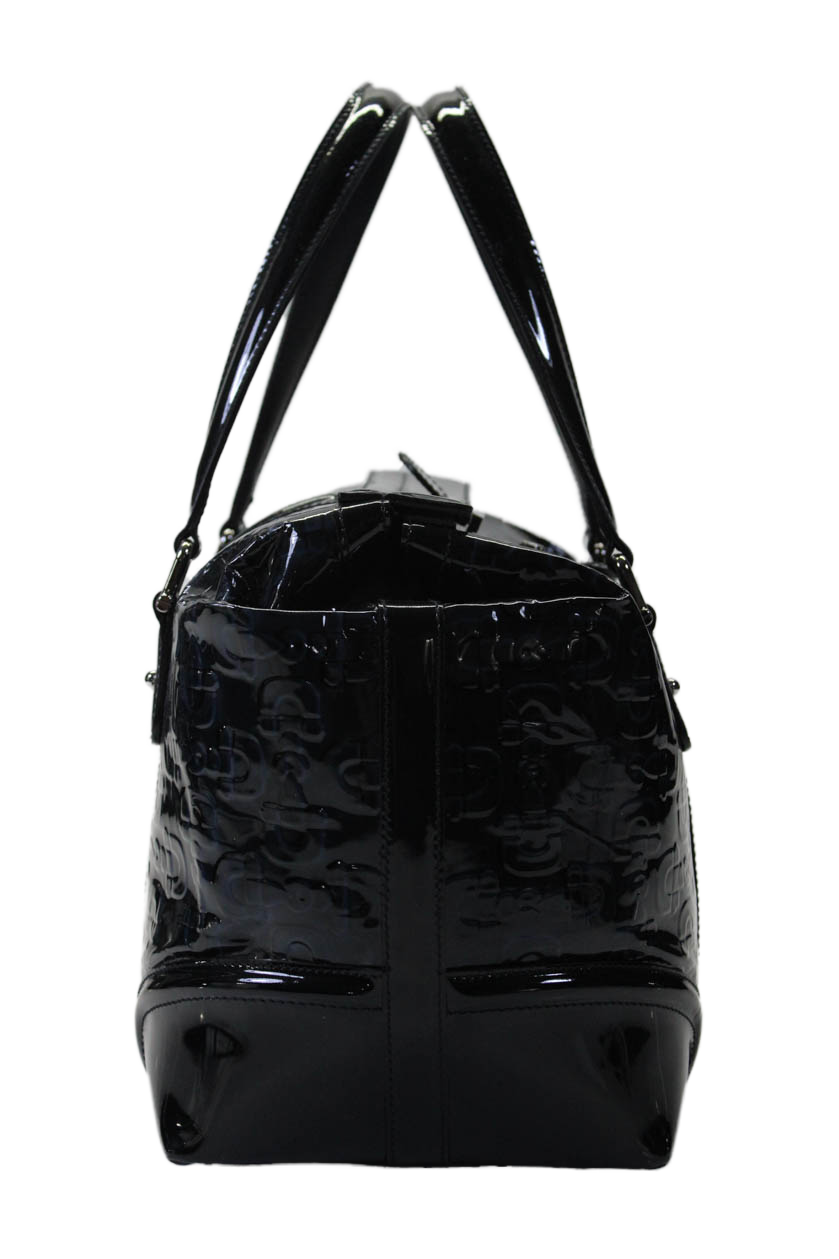 Gucci Womens Patent Leather Horsebit Print Treasure Boston Handbag Midnight Blue