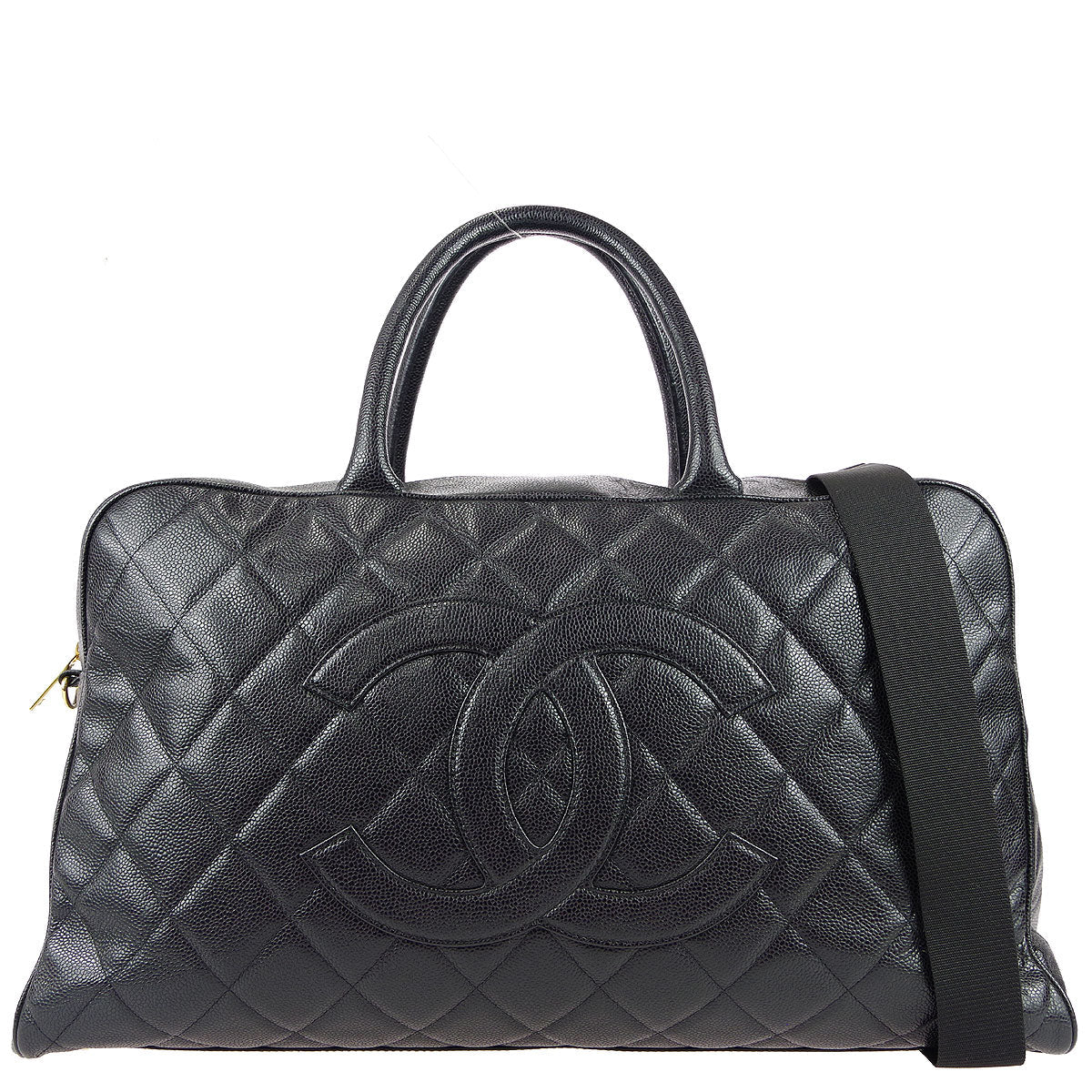 Luxury Chanel * 2003-2004 Bowling Bag 50 Black Caviar