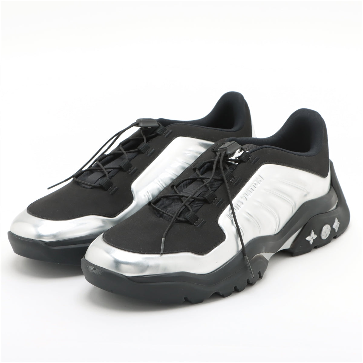 Louis Vuitton Millennium Line 21 Year Patent Leather  Fabric Sneakers 9 Men Silver × Black FD0251