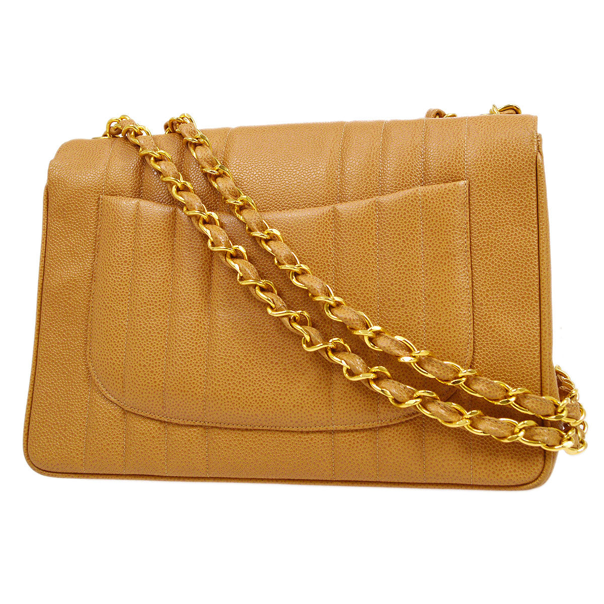 Luxury Chanel 1994-1996 Vertical Classic Flap Jumbo Beige Caviar