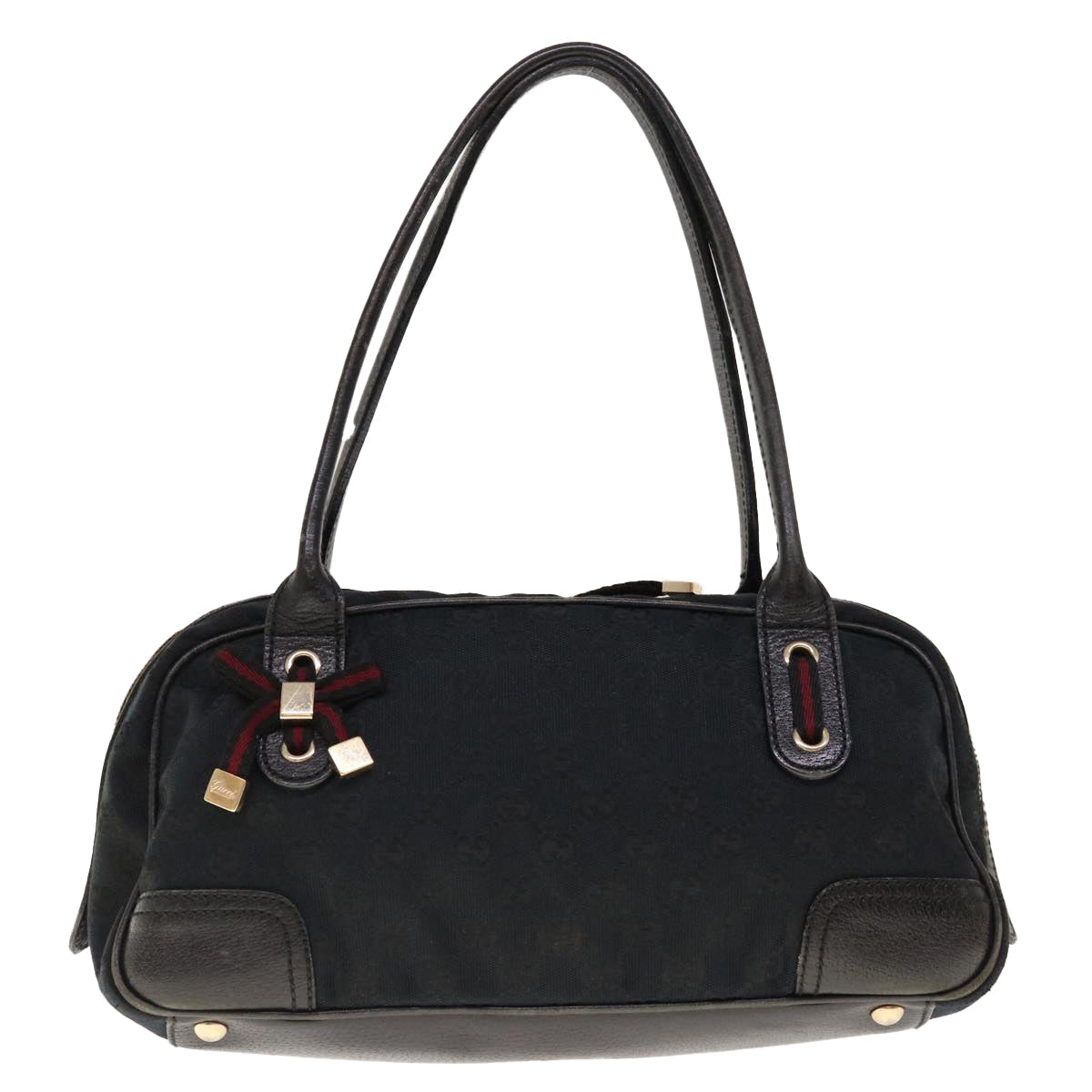 GUCCI Sherry Line GG Canvas Shoulder Bag Black Red 161720  66063