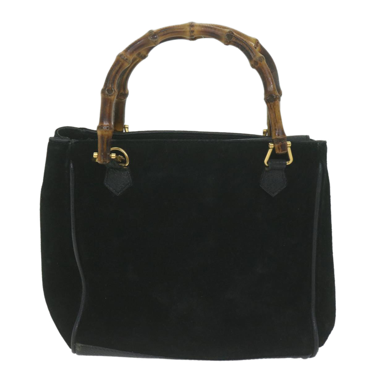 GUCCI Bamboo Hand Bag Suede Black  66064