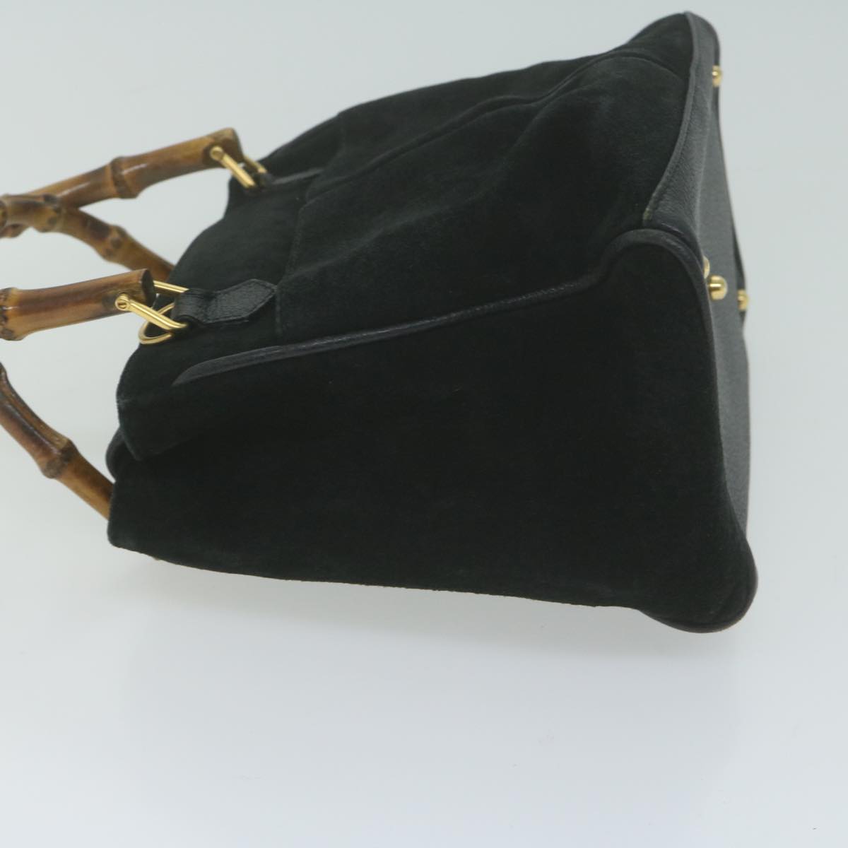 GUCCI Bamboo Hand Bag Suede Black  66064