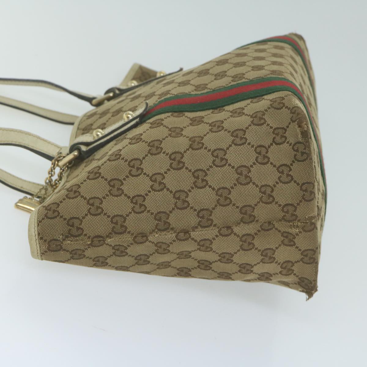 GUCCI GG Canvas Web Sherry Line Tote Bag Beige Red Green 137396  66068