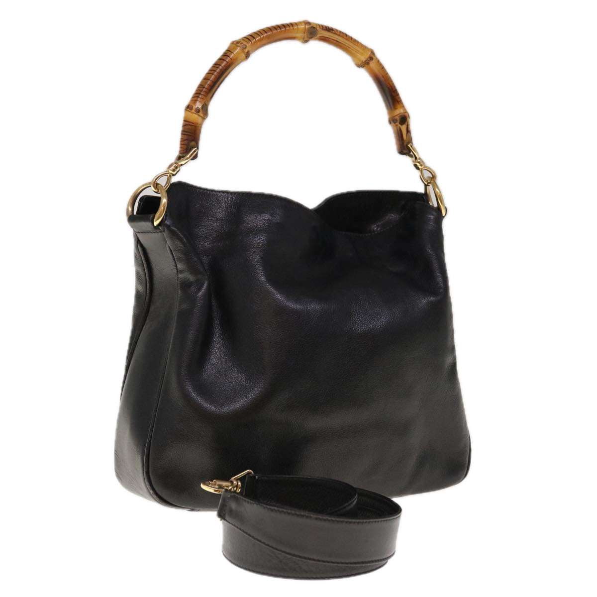 GUCCI Bamboo Shoulder Bag Nylon 2way Black  66146