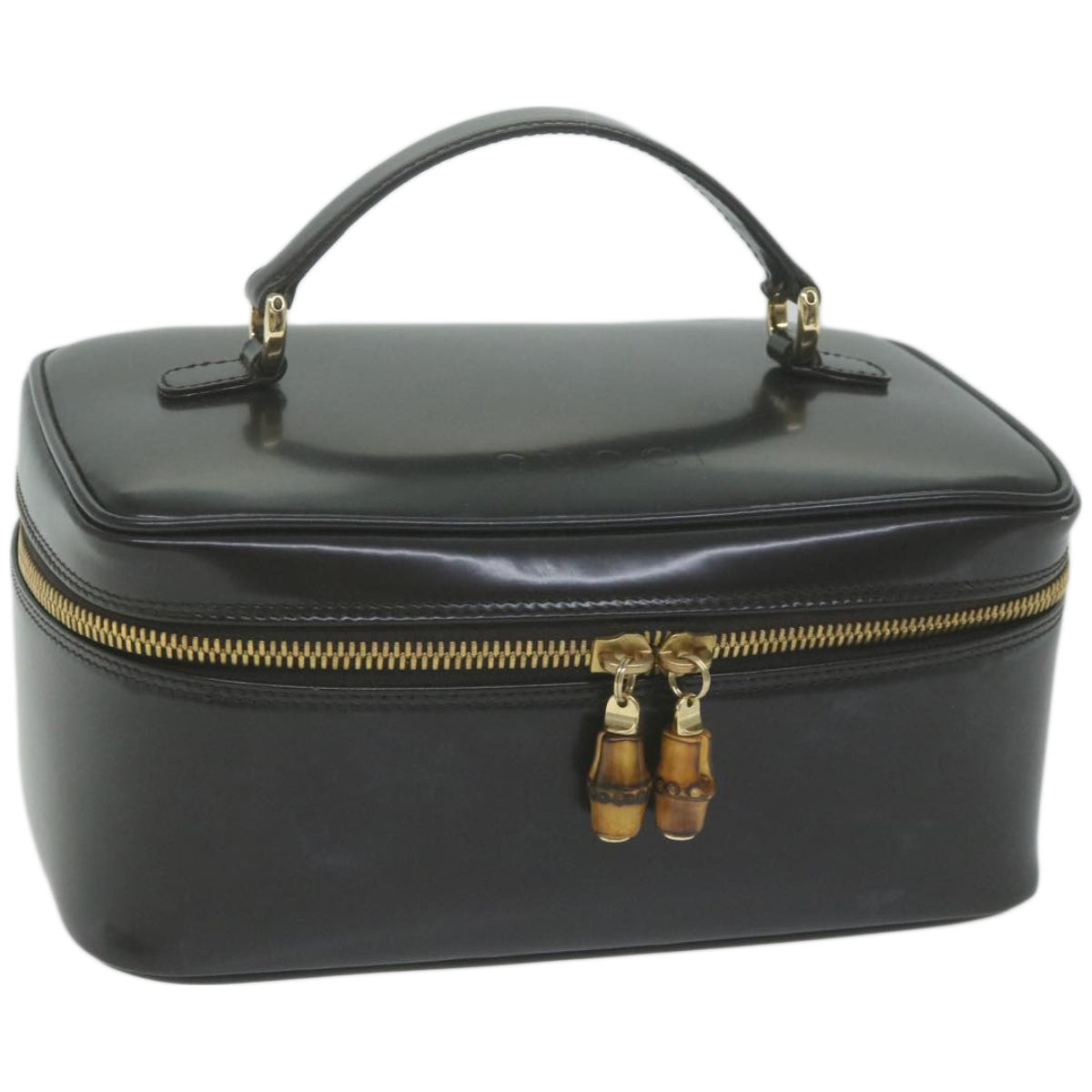 GUCCI Bamboo Vanity Cosmetic Pouch Patent leather Brown  66168