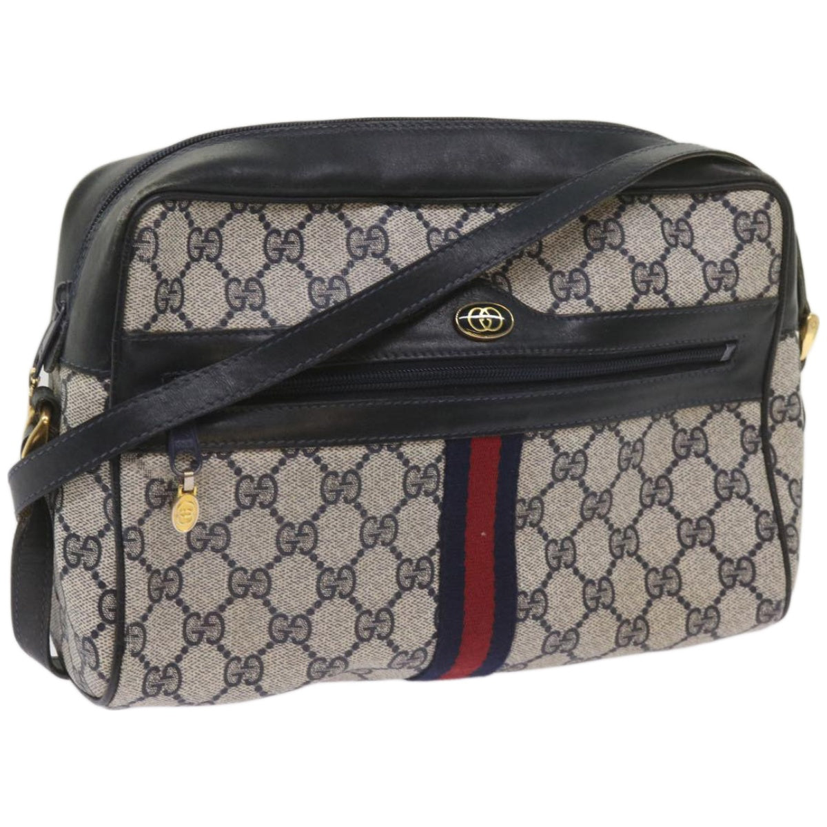 GUCCI GG Canvas Sherry Line Shoulder Bag PVC Navy Red  66177