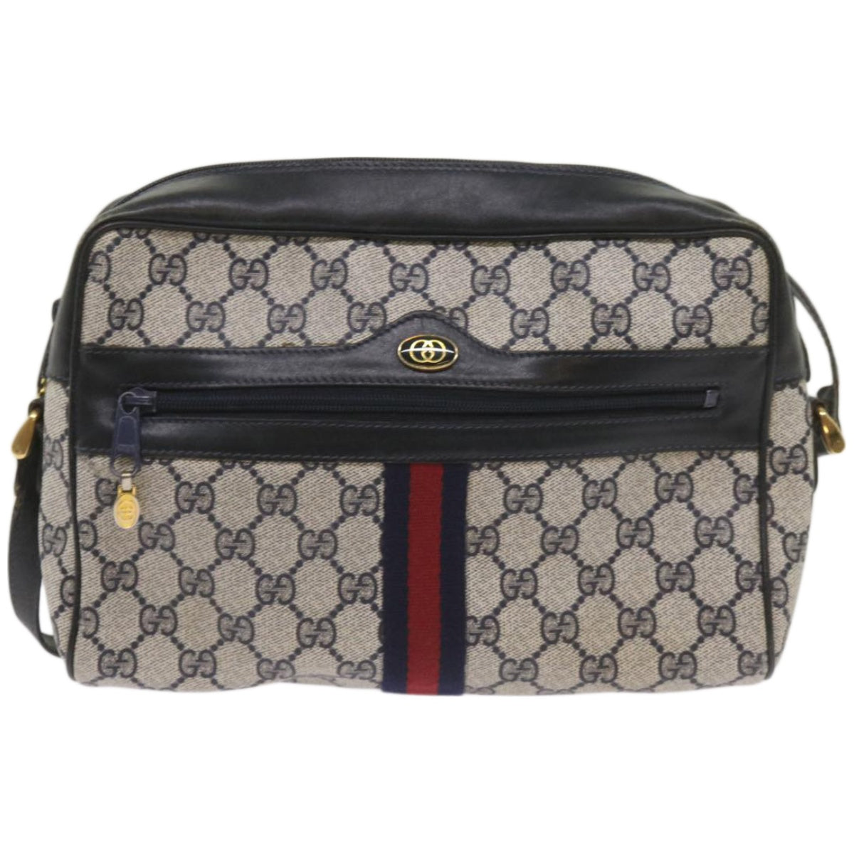 GUCCI GG Canvas Sherry Line Shoulder Bag PVC Navy Red  66177