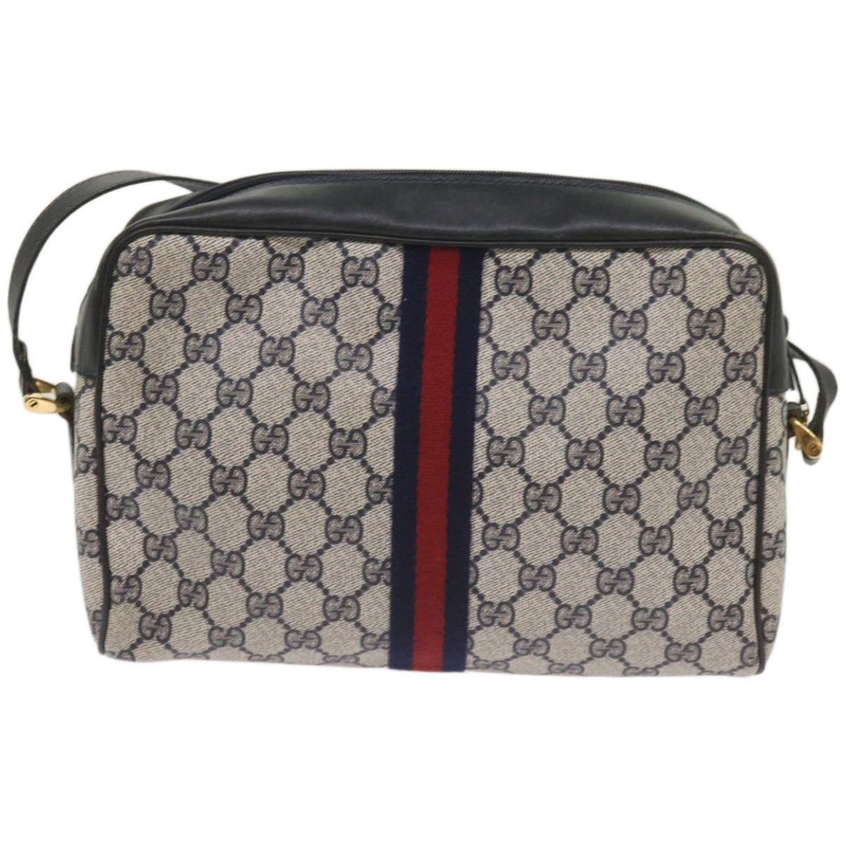 GUCCI GG Canvas Sherry Line Shoulder Bag PVC Navy Red  66177