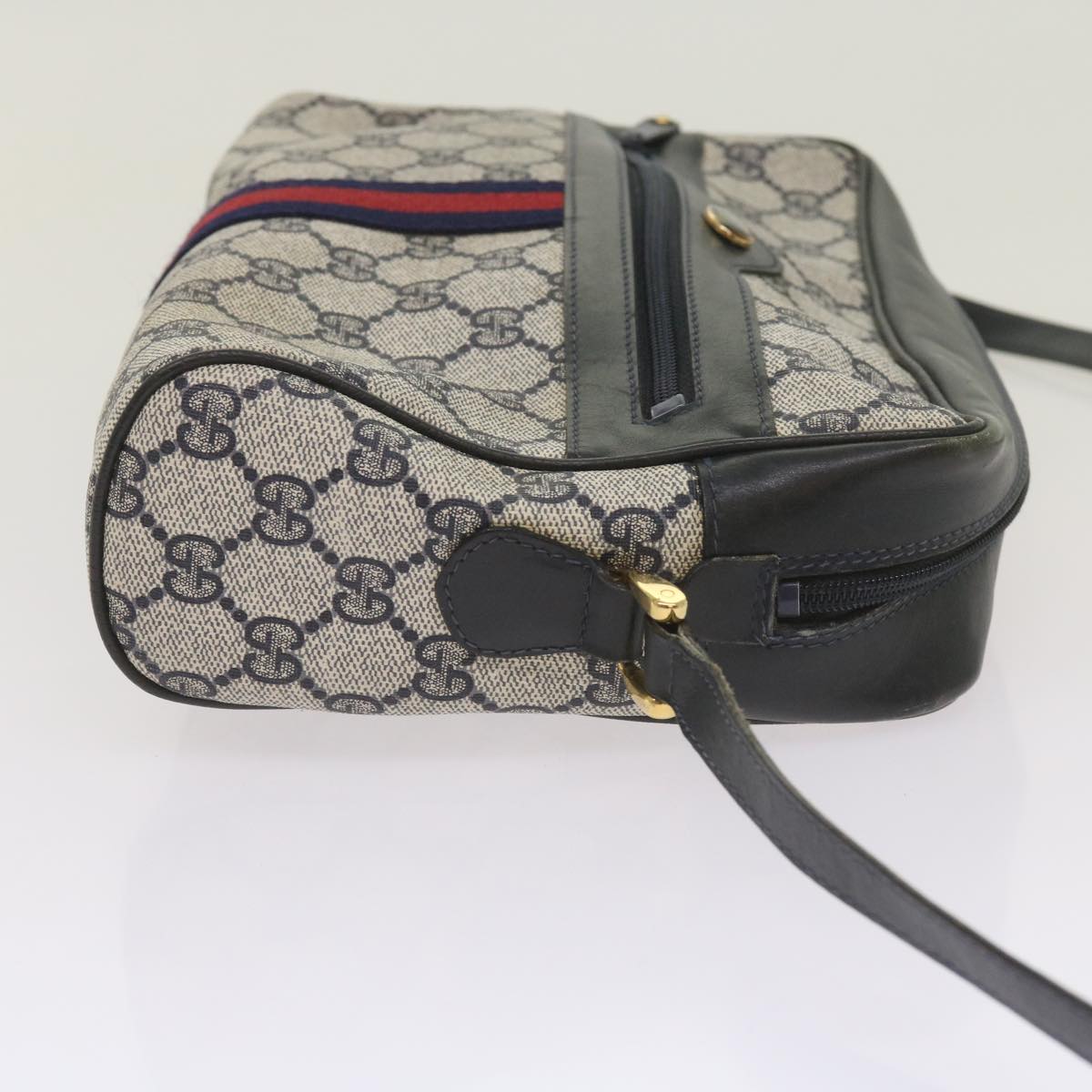 GUCCI GG Canvas Sherry Line Shoulder Bag PVC Navy Red  66177