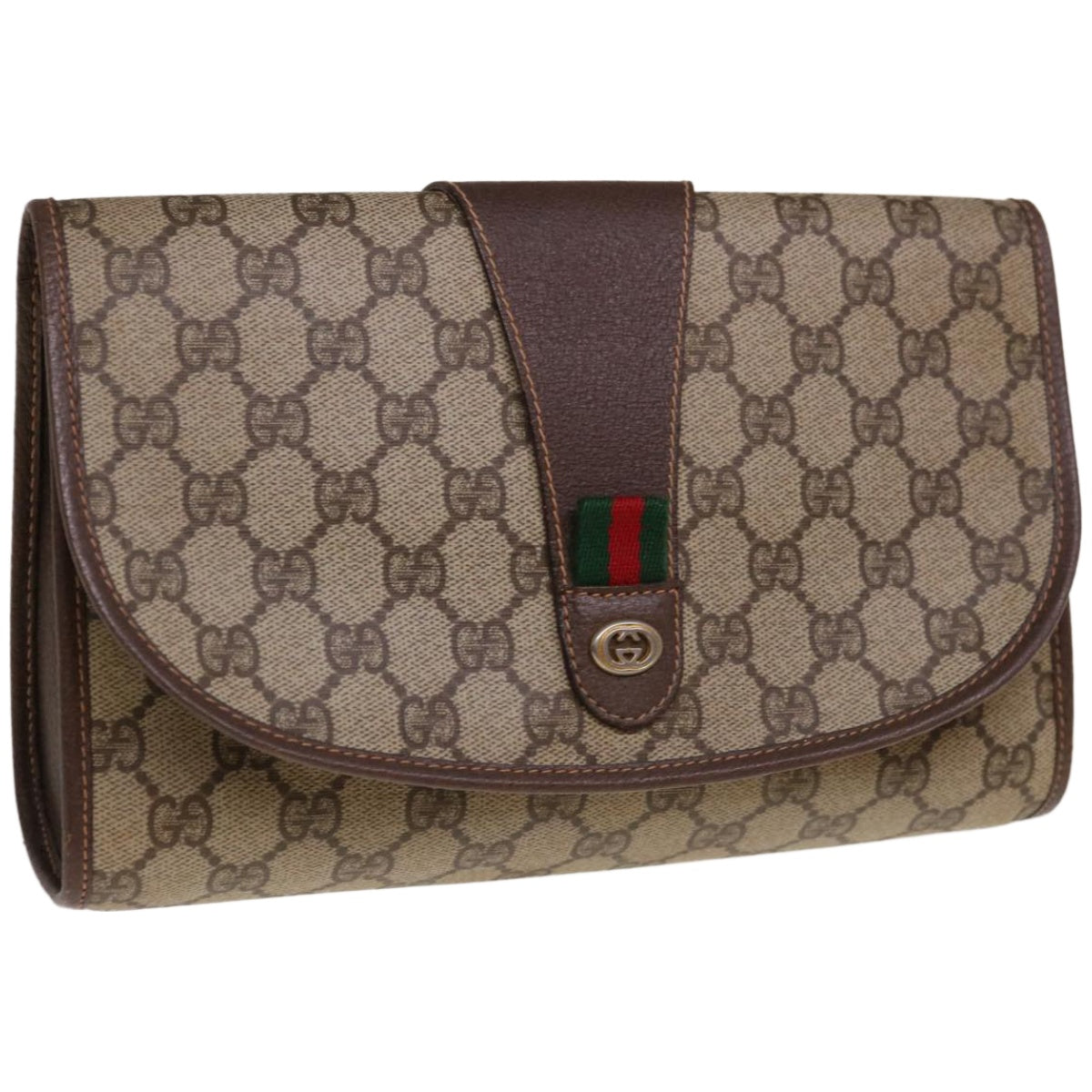 GUCCI GG Canvas Web Sherry Line Clutch Bag PVC Beige Red Green  66266