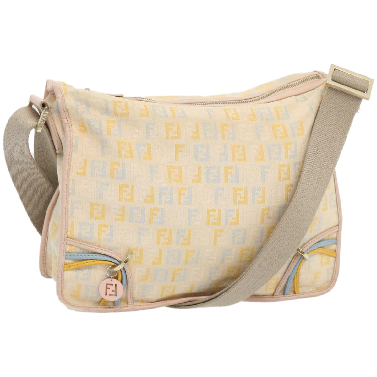 Luxury FendiZucchino Canvas Shoulder Bag Beige Light Blue yellow66310