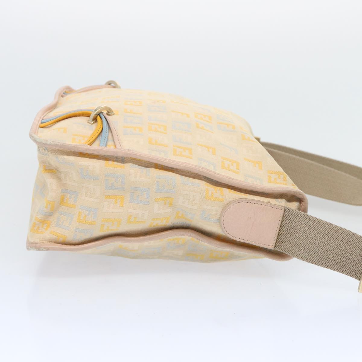 Luxury FendiZucchino Canvas Shoulder Bag Beige Light Blue yellow66310