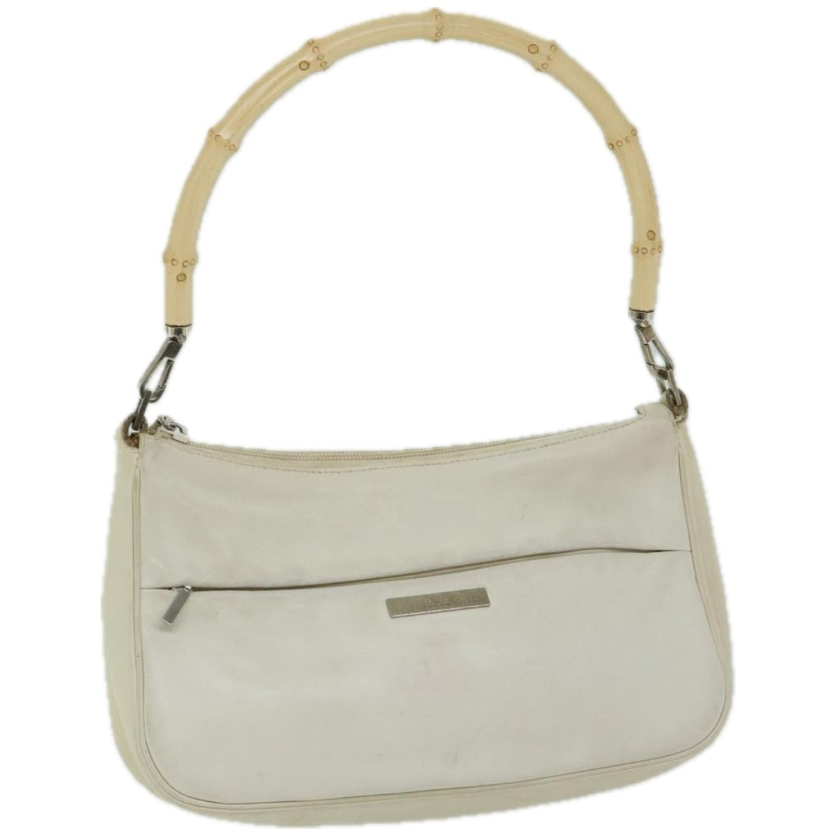 GUCCI Bamboo Hand Bag Leather White  66322