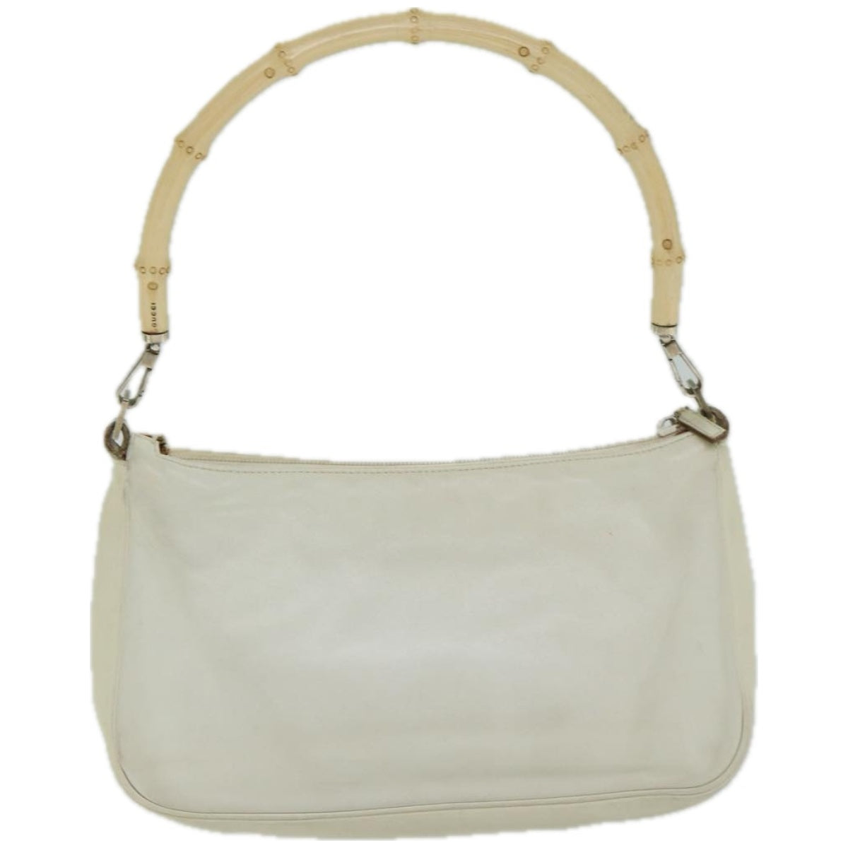 GUCCI Bamboo Hand Bag Leather White  66322