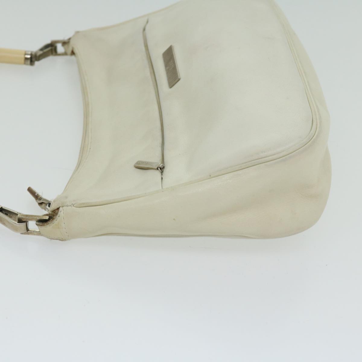 GUCCI Bamboo Hand Bag Leather White  66322