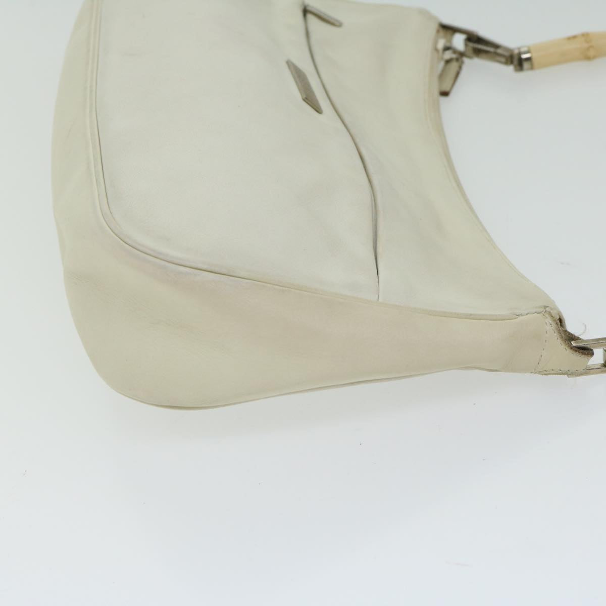 GUCCI Bamboo Hand Bag Leather White  66322
