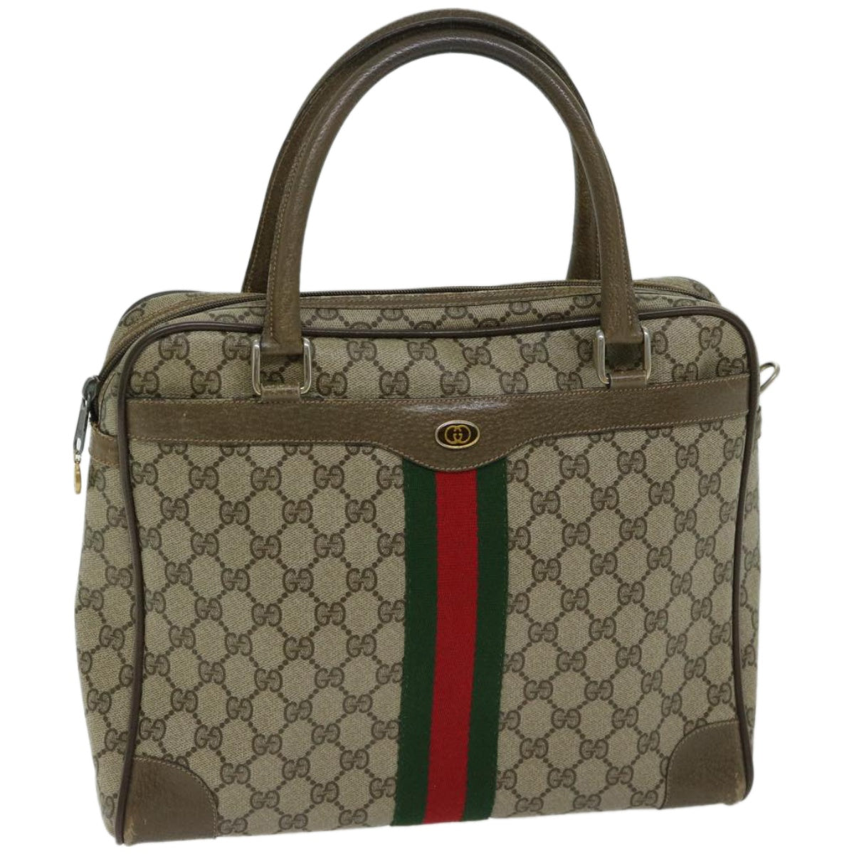 GUCCI GG Canvas Hand Bag PVC Beige Green Red  66323