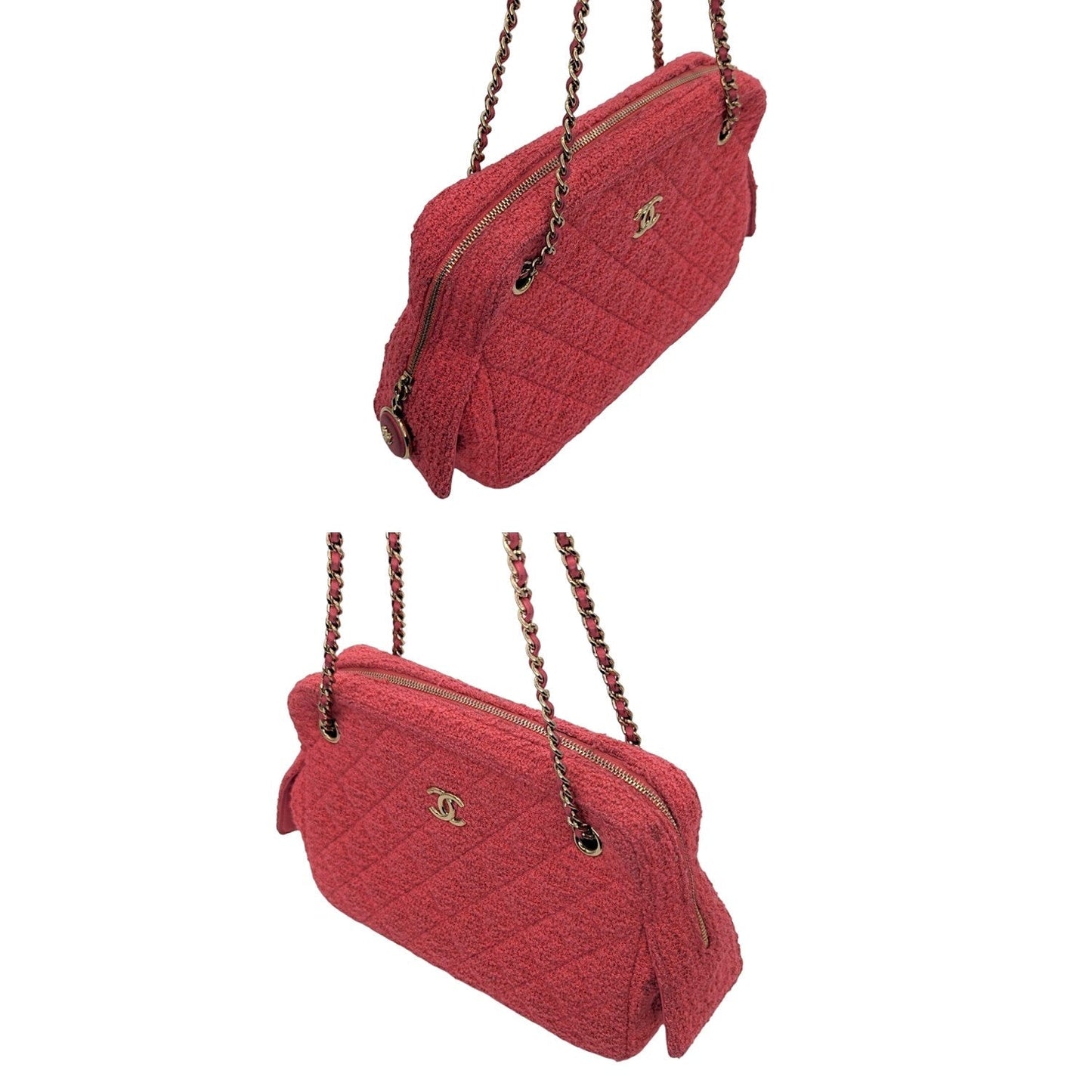 Luxury Chanel bag Pink Quilted Tweed CC Camera Case