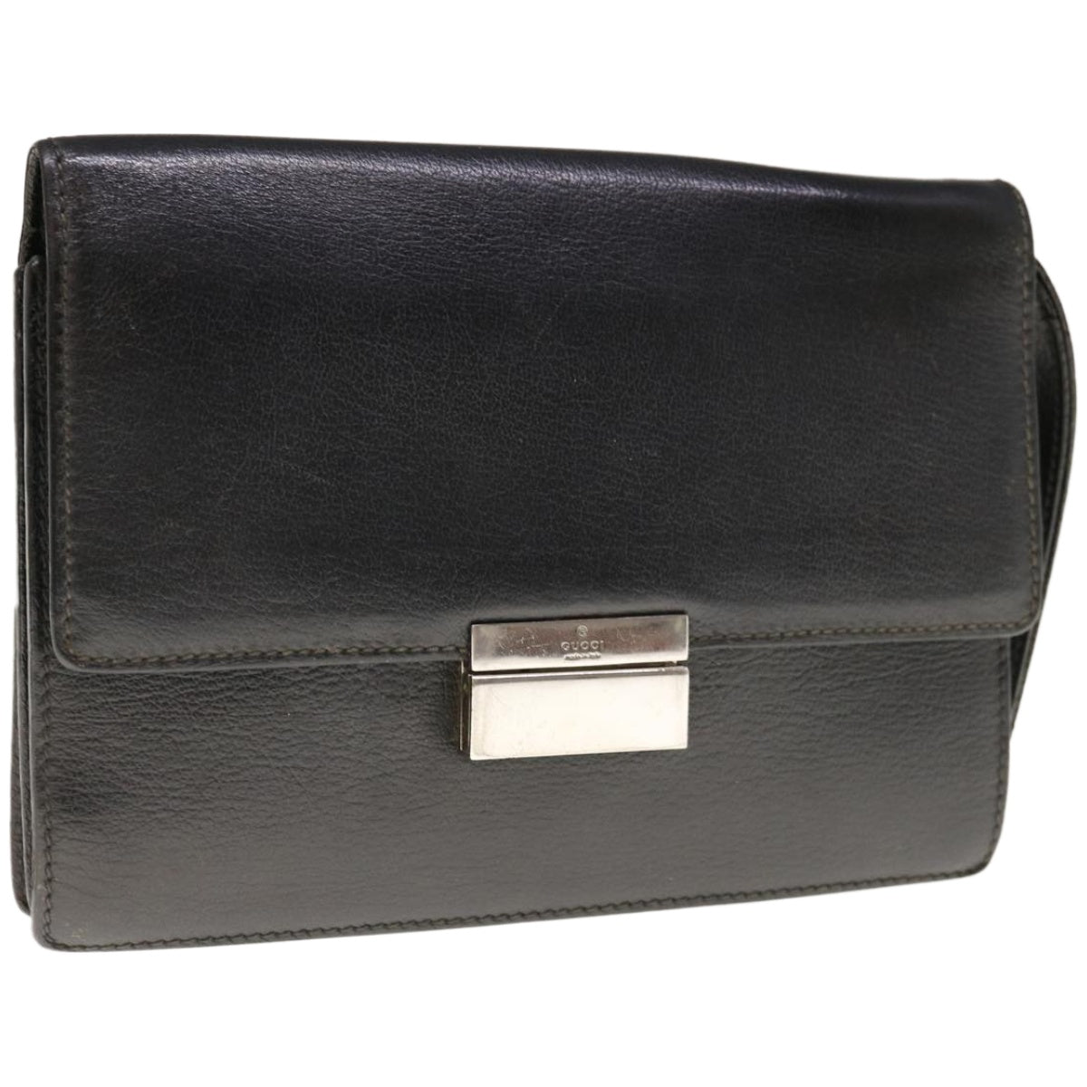 GUCCI Clutch Bag Leather Black  66343
