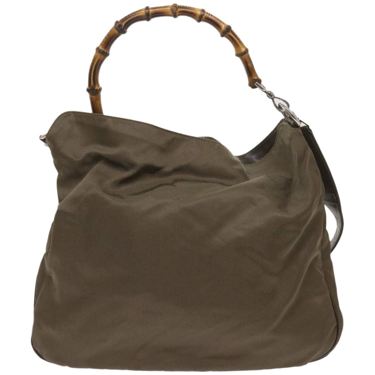 GUCCI Bamboo Shoulder Bag Nylon 2way Khaki 001 2123 1577  66397