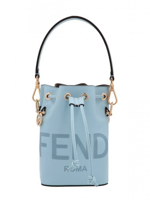Luxury Fendi Roma Mon Tresor Leather Small Bucket Bag Light Blue