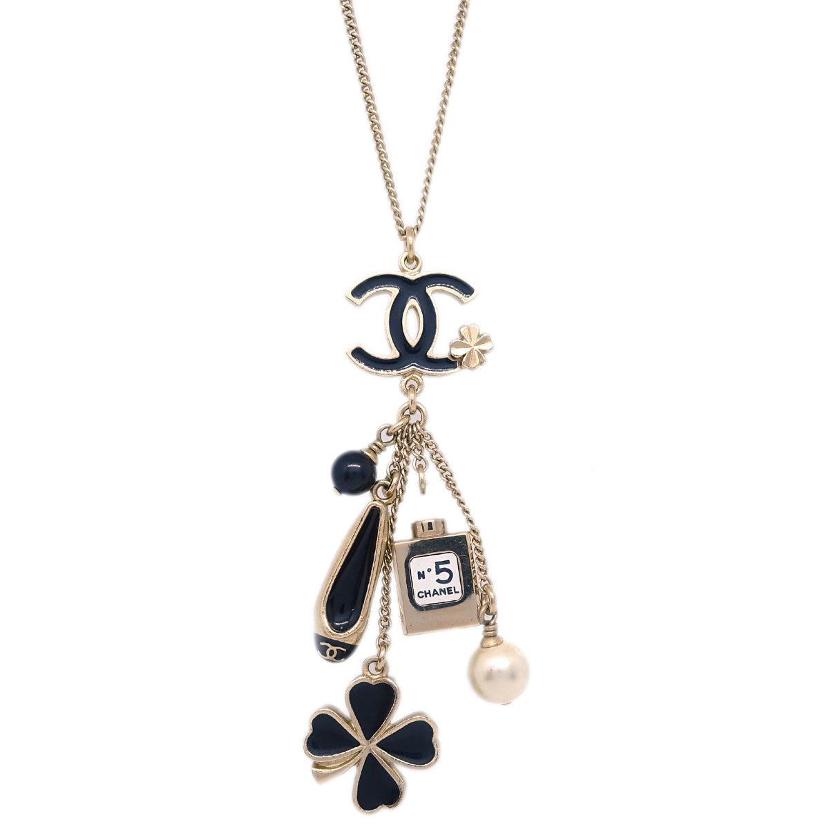 Chanel Icon Artificial Pearl Gold Chain Pendant Necklace 12A