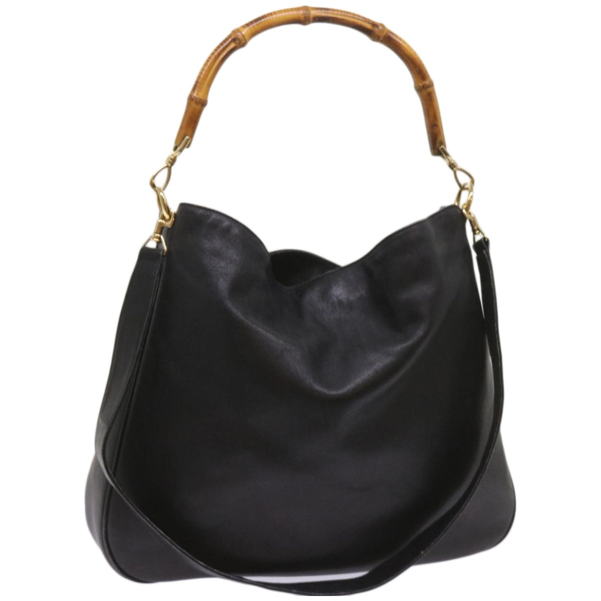 GUCCI Bamboo Shoulder Bag Leather 2way Black 001 2404 1577  66618